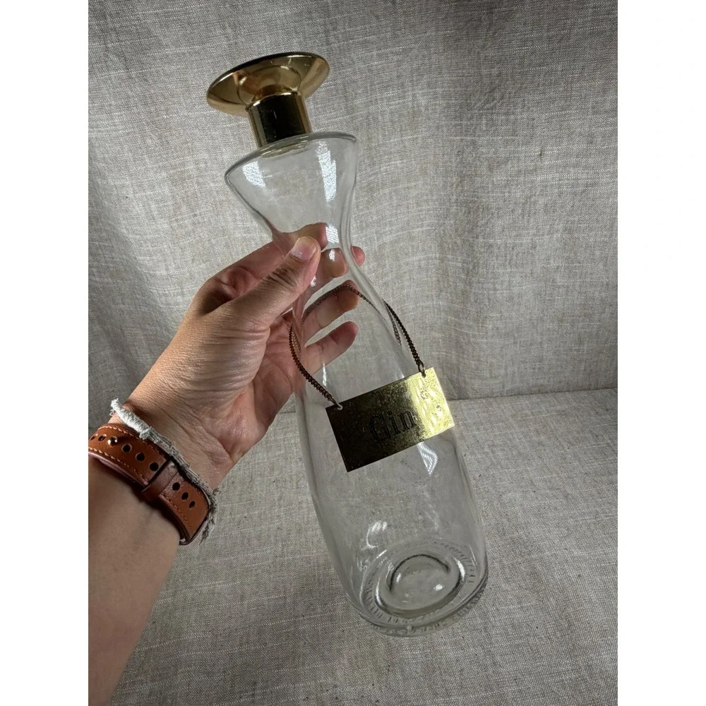 Gin Decanter Good Vintage Mid Century Modern Glass Gold Stopper 12 Inch